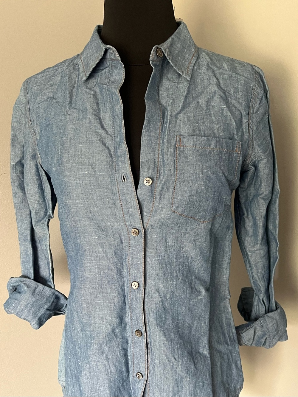 Theory Chambray Blue Button Front Shirt